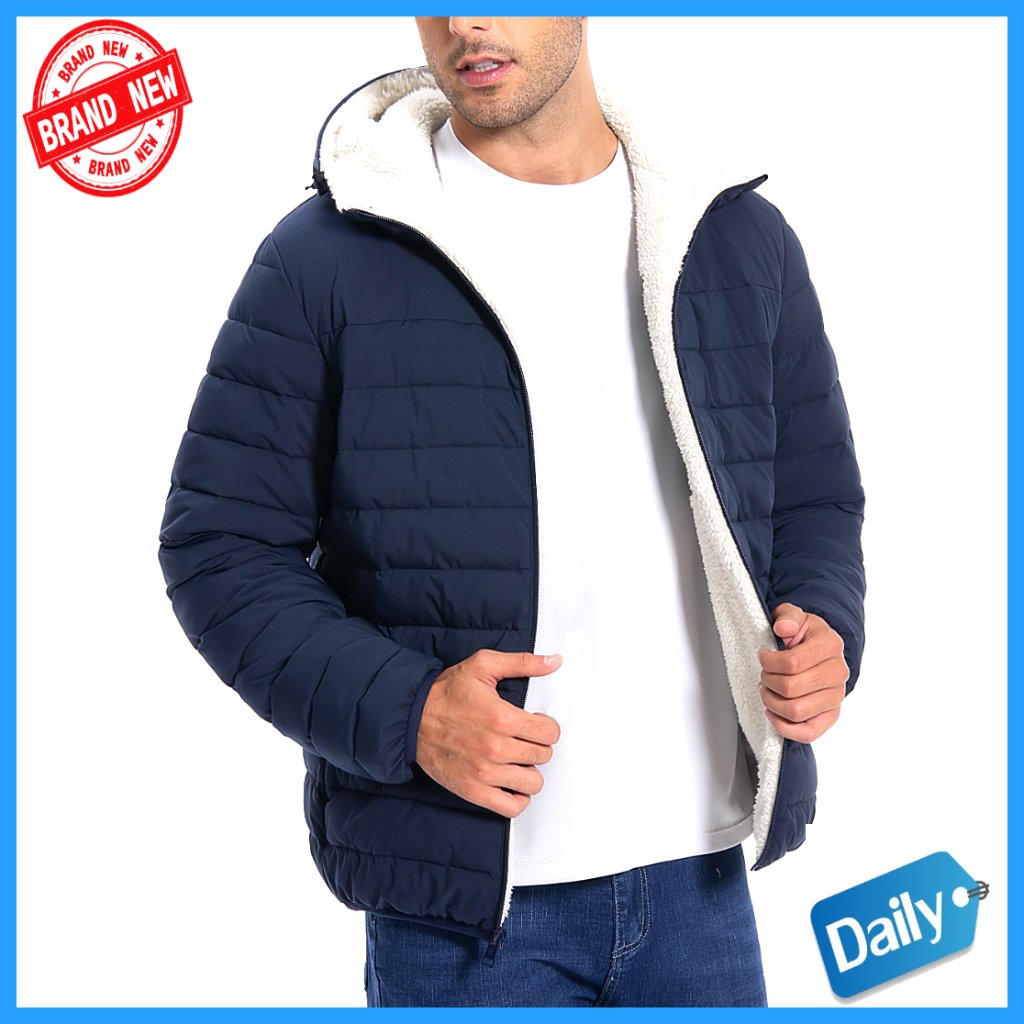 Winter Puffer Jacket Sherpa Lined Hooded Water Resistant Quilted Parka Coat